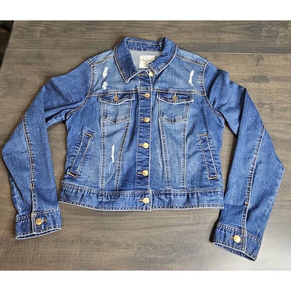 Celebrity Pink Women's Distressed Size Medium Denim Cropped Jean Jacket - Picture 1 of 6